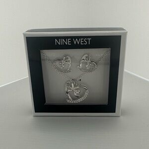 Nine West Silver Heart Necklace and Earring Set